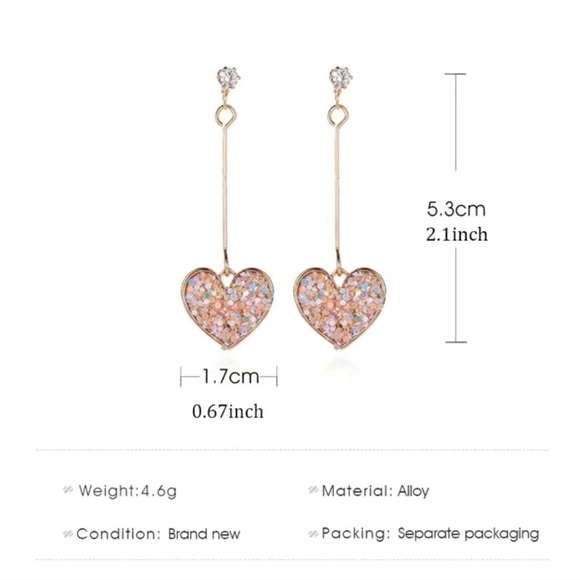 SEQUIN DROP HEART EARRINGS NWT - Picture 3 of 7